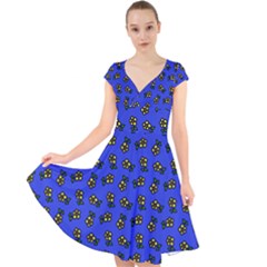 Daisy Royal Blue Cap Sleeve Front Wrap Midi Dress by snowwhitegirl