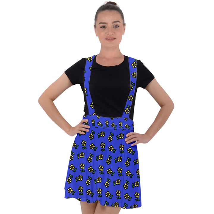 Daisy Royal Blue Velvet Suspender Skater Skirt