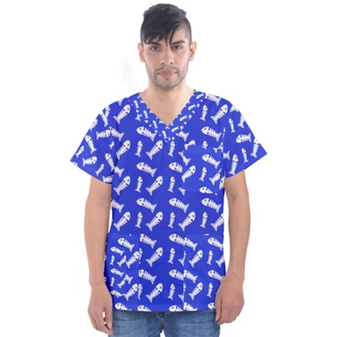 Fish Royal Blue Men s V-neck Scrub Top by snowwhitegirl