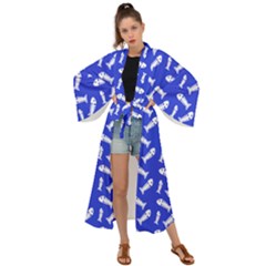 Fish Royal Blue Maxi Kimono