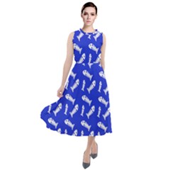 Fish Royal Blue Round Neck Boho Dress