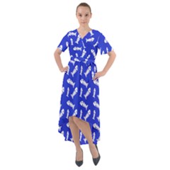 Fish Royal Blue Front Wrap High Low Dress