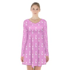 Skeleton Pink Long Sleeve Velvet V-neck Dress by snowwhitegirl