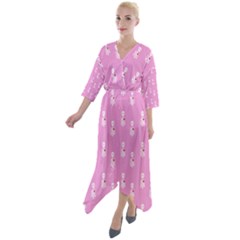 Skeleton Pink Quarter Sleeve Wrap Front Maxi Dress