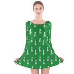 Skeleton Green Background Long Sleeve Velvet Skater Dress by snowwhitegirl