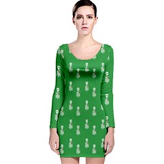 Skeleton Green Background Long Sleeve Velvet Bodycon Dress by snowwhitegirl