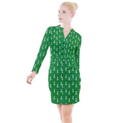 Skeleton Green Background Button Long Sleeve Dress by snowwhitegirl