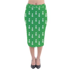 Skeleton Green Background Velvet Midi Pencil Skirt by snowwhitegirl