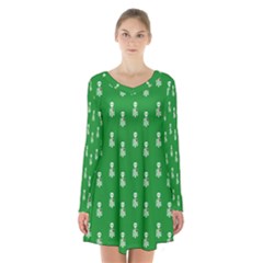 Skeleton Green Background Long Sleeve Velvet V-neck Dress by snowwhitegirl