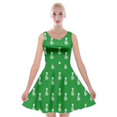 Skeleton Green Background Velvet Skater Dress by snowwhitegirl