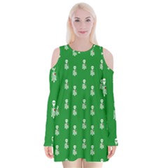 Skeleton Green Background Velvet Long Sleeve Shoulder Cutout Dress by snowwhitegirl