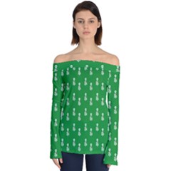 Skeleton Green Background Off Shoulder Long Sleeve Top by snowwhitegirl