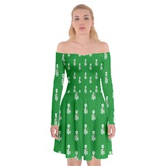 Skeleton Green Background Off Shoulder Skater Dress by snowwhitegirl