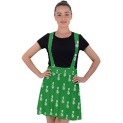 Skeleton Green Background Velvet Suspender Skater Skirt by snowwhitegirl