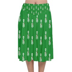 Skeleton Green Background Velvet Flared Midi Skirt by snowwhitegirl