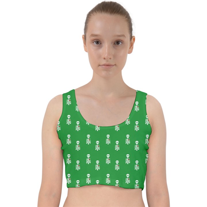 Skeleton Green Background Velvet Racer Back Crop Top