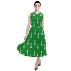 Skeleton Green Background Round Neck Boho Dress