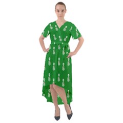 Skeleton Green Background Front Wrap High Low Dress