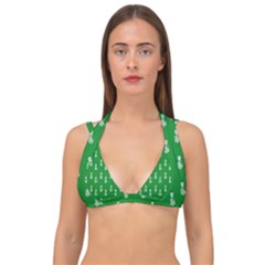 Skeleton Green Background Double Strap Halter Bikini Top