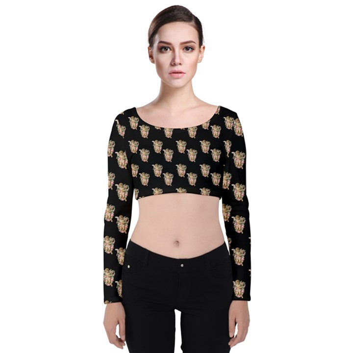 Angel Cherub Black Velvet Long Sleeve Crop Top