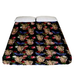 Angel Cherub Butterflies Black Fitted Sheet (queen Size) by snowwhitegirl