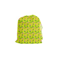 Carnation Pattern Yellow Drawstring Pouch (small)