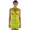 Carnation Pattern Yellow Wrap Front Bodycon Dress View1