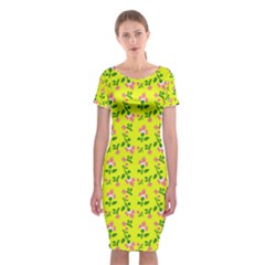 Carnation Pattern Yellow Classic Short Sleeve Midi Dress by snowwhitegirl