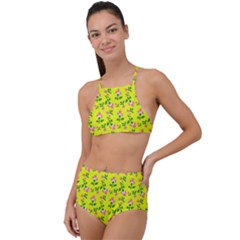 Carnation Pattern Yellow High Waist Tankini Set by snowwhitegirl