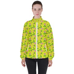 Carnation Pattern Yellow Women s High Neck Windbreaker by snowwhitegirl