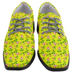 Carnation Pattern Yellow Women Heeled Oxford Shoes