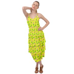 Carnation Pattern Yellow Layered Bottom Dress