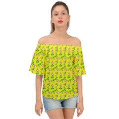 Carnation Pattern Yellow Off Shoulder Short Sleeve Top