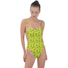 Carnation Pattern Yellow Tie Strap One Piece Swimsuit by snowwhitegirl