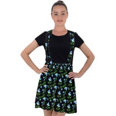 Carnation Pattern Black Velvet Suspender Skater Skirt by snowwhitegirl