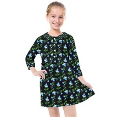 Carnation Pattern Black Kids  Quarter Sleeve Shirt Dress by snowwhitegirl