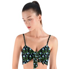 Carnation Pattern Black Woven Tie Front Bralet