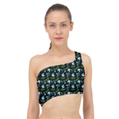 Carnation Pattern Black Spliced Up Bikini Top 