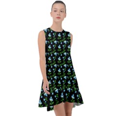 Carnation Pattern Black Frill Swing Dress