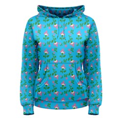 Carnation Pattern Blue Women s Pullover Hoodie