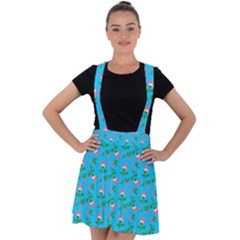 Carnation Pattern Blue Velvet Suspender Skater Skirt by snowwhitegirl