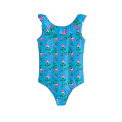 Carnation Pattern Blue Kids  Frill Swimsuit by snowwhitegirl