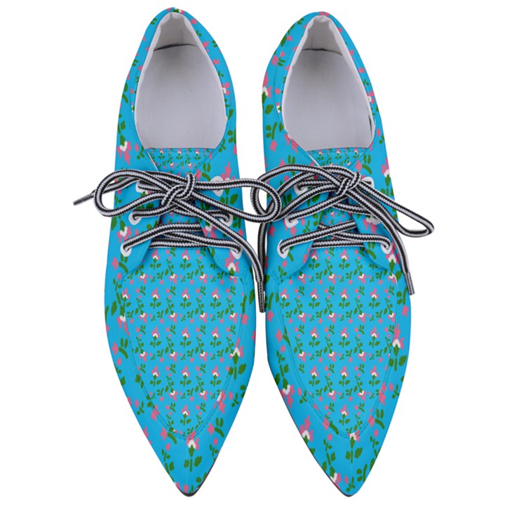 Carnation Pattern Blue Women s Pointed Oxford Shoes