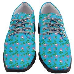 Carnation Pattern Blue Women Heeled Oxford Shoes