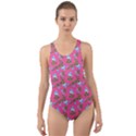 Carnation Pattern Pink Cut-Out Back One Piece Swimsuit View1