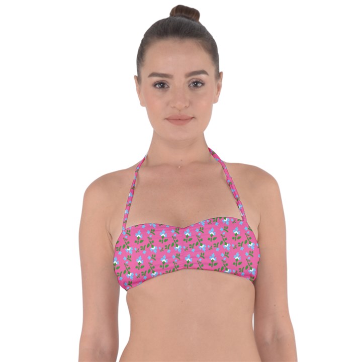 Carnation Pattern Pink Halter Bandeau Bikini Top