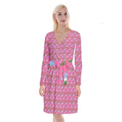 Carnation Pattern Pink Long Sleeve Velvet Front Wrap Dress by snowwhitegirl