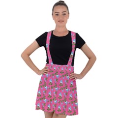 Carnation Pattern Pink Velvet Suspender Skater Skirt by snowwhitegirl