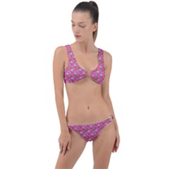 Carnation Pattern Pink Ring Detail Crop Bikini Set