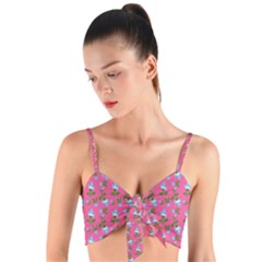 Carnation Pattern Pink Woven Tie Front Bralet